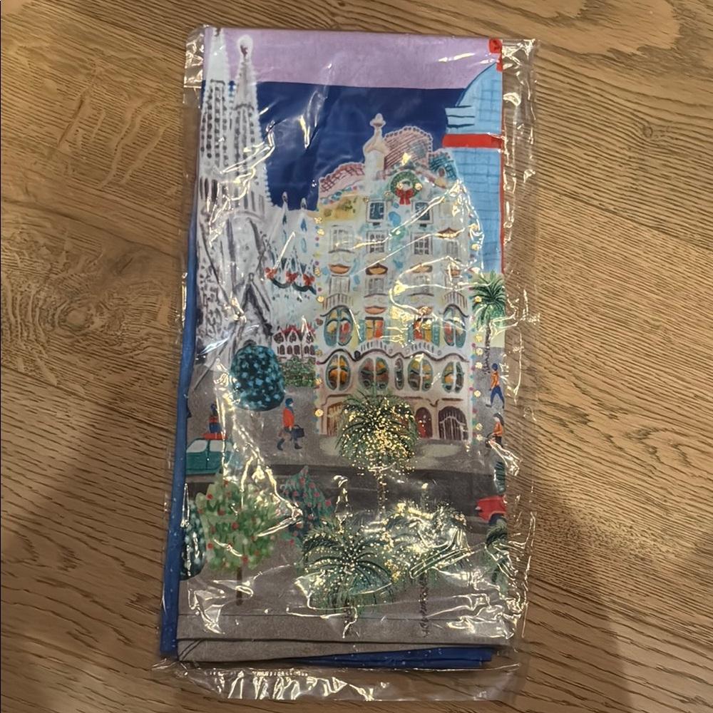 Anthropologie Blue Holiday City Dish Towel